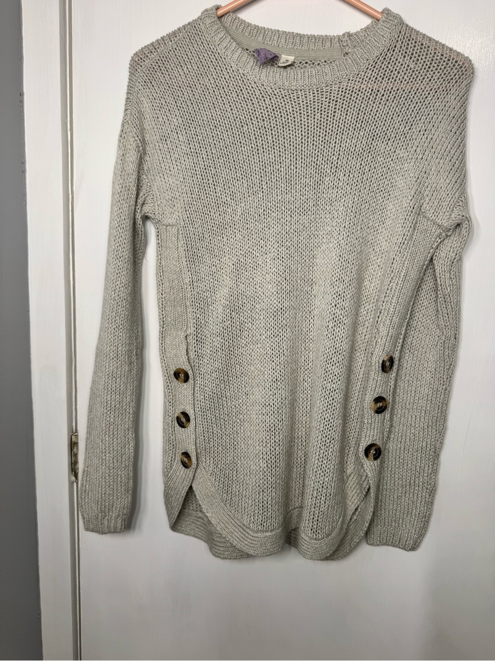 Alya Cream Crewneck Sweater with Side Button Detail